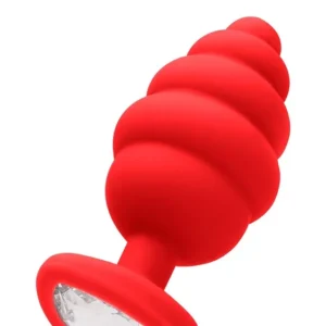 (Wd) Large Ribbed Diamond Hear Plug Red