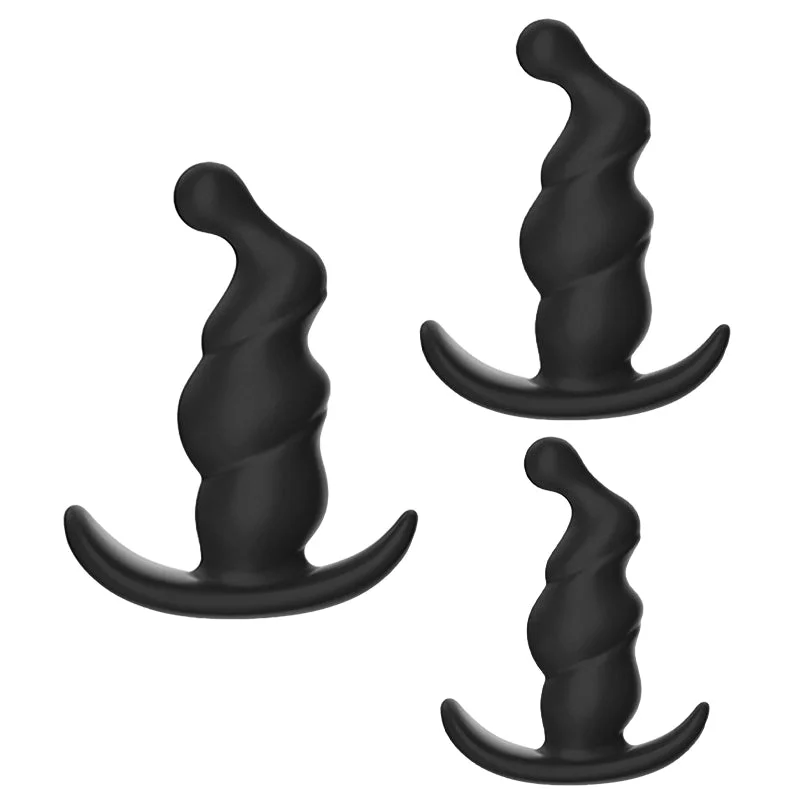 3Pcs Spiral Silicone Butt Plugs Set