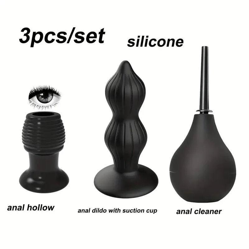 3PCS Silicone Anal Butt Plug Prostate Massager Anal Douche Vaginal Cleaner
