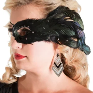 .Peacock Feather Single Eye Mask In Iridescent Black