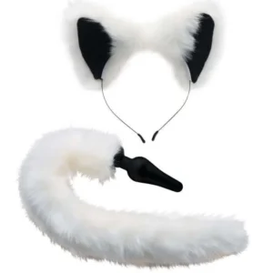 White Fox Tail Anal Plug and Ears Set from XR Brands