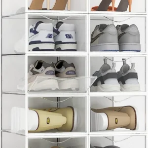 10 Pack Shoe Storage Boxes, Clear Plastic Stackable Shoe Organizer Bins, Drawer Type Front Opening Sneaker Shoe Holder Containers