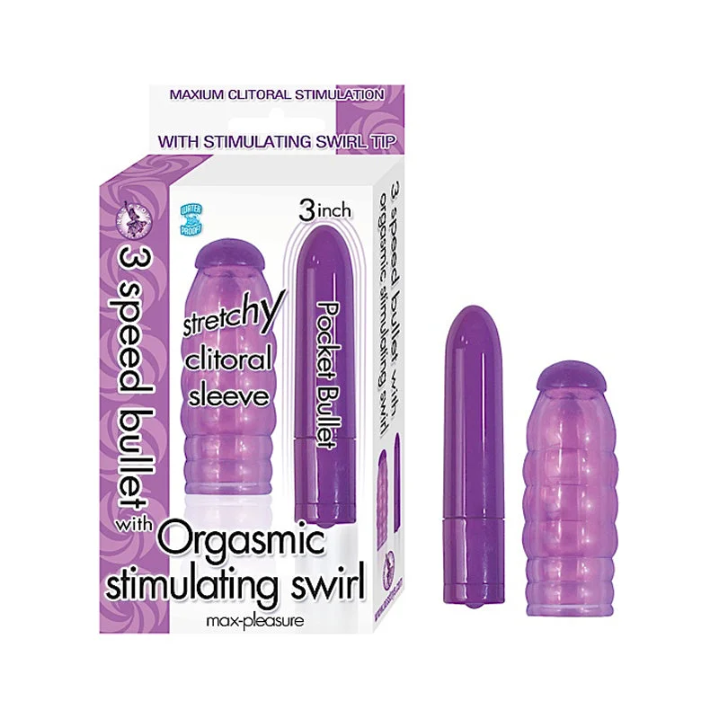 3 Speed Waterproof Bullet With Orgasmic Stimulator Swirl (Purple)