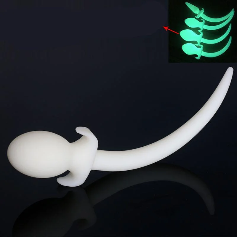 8" DOG TAIL GLOW IN THE DARK SILICONE PLUG